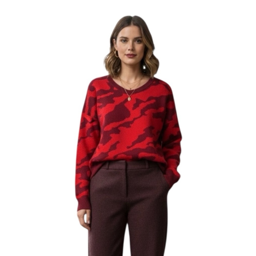 Cabi Sakura Camo Print Knit Sweater